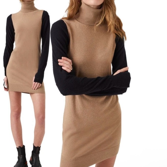 French Connection Tan and Black Sweater Dress - Picture 1 of 3